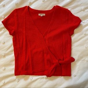 Texture & Thread Short Sleeve Wrap Top